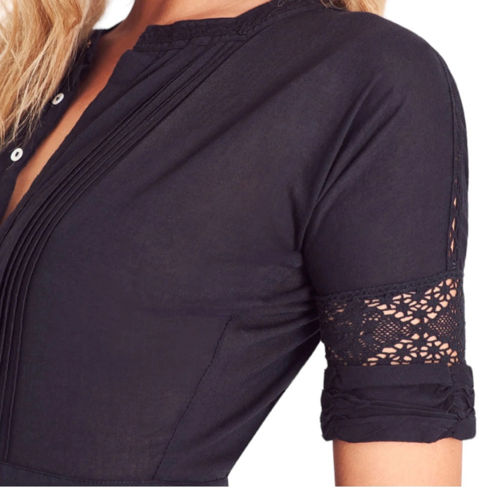 LoveShackFancy Edie Lace Short Sleeve Midi Shirt Dress - Picture 3 of 14